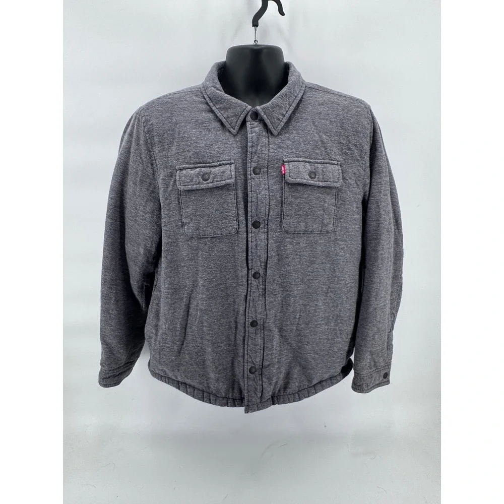 Levi Strauss & Co‎ Mens Sherpa Lined Flannel Shirt Jacket Dark Gray Size Medium - Picture 2 of 8